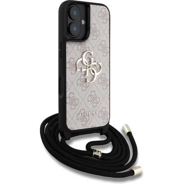 Guess PU 4G Metal Logo Crossbody popruh kryt iPhone 16 ružový - Puzdra - Obrázok 455b2012cf694767b77b41e99d4c55c7
