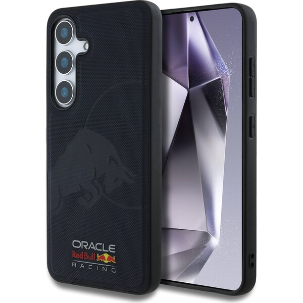E-shop Kožený sieťovaný vak s vyrazeným logom Oracle Red Bull Racing MagSafe kryt Samsung Galaxy S25 modrý