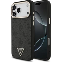 Guess PU Leather 4G Strass Triangle Logo Gold Frame MagSafe kryt iPhone 18 Pro Max čierny - Puzdra