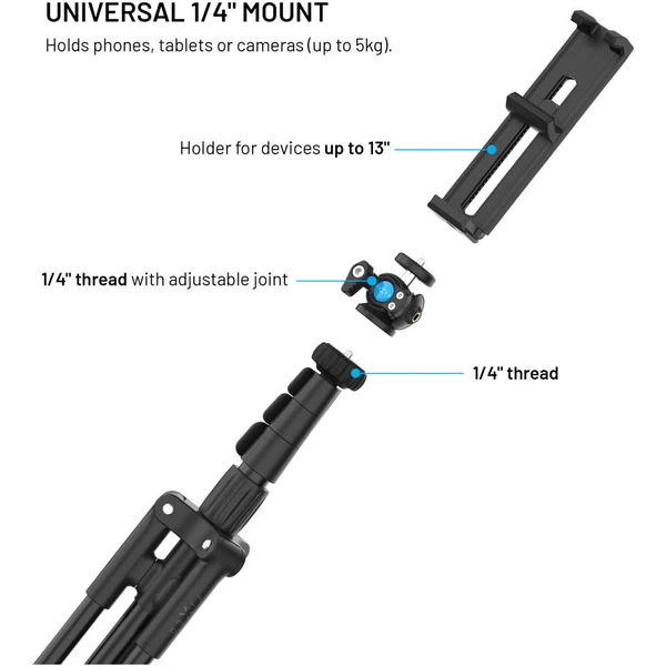 FIXED Creator Tripod extra dlhý statív (1,9 m), 1/4" závit, čierny - Držiaky - Obrázok 461cb427dce6498c8bbc29670c25b668