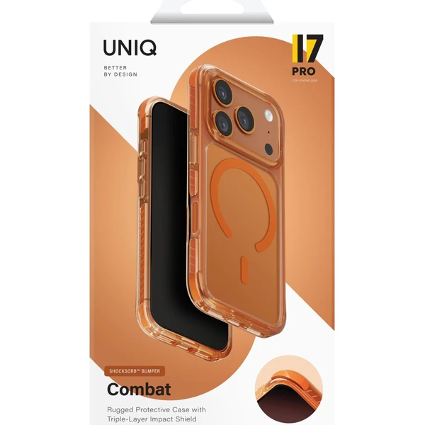 UNIQ Combat MagClick MagSafe kryt iPhone 17 Pro Volt Orange - Puzdra - Obrázok 462cf6991619432b9d4d55818263af5b