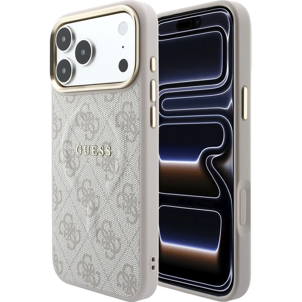 Guess PU Leather 4G Gold Frame Embossed MagSafe Zadný kryt pre iPhone 18 Pro Pink - Puzdra - Hlavný obrázok