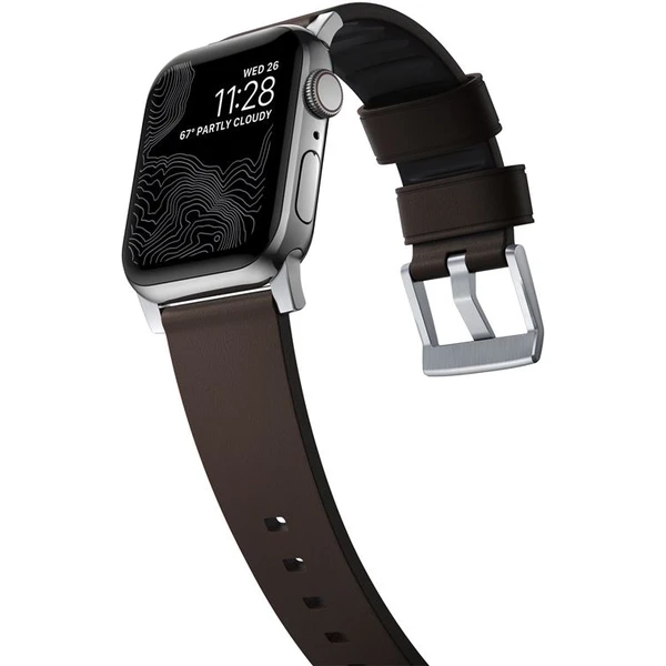 Nomad Active Strap Pro hydrofóbny kožený remienok Apple Watch 49/46/45/44/42mm hnedý/strieborný - Remienky - Obrázok 46G1000K01