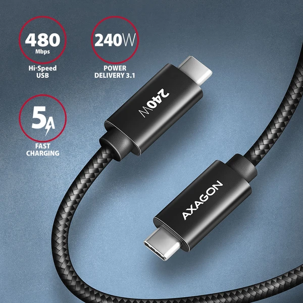 AXAGON BUCM2-CM10AB USB-C/USB-C napájací kábel 240W 1m čierny - Káble a redukcie - Obrázok 46O0000J01