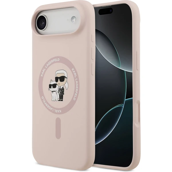 Karl Lagerfeld Liquid Silicone Karl a Choupette MagSafe kryt iPhone Air ružový - Puzdra - Hlavný obrázok