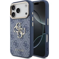 Guess PU Leather 4G Metal Logo Gold Frame kryt iPhone 18 Pro modrý - Puzdra
