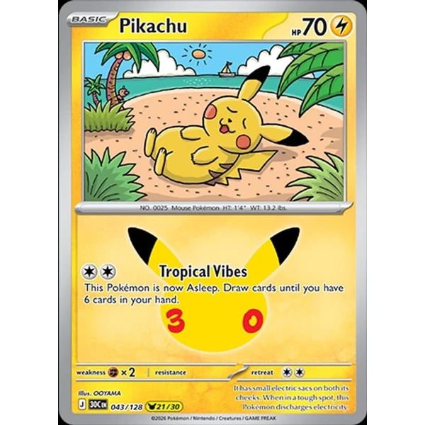 Pikachu (30C 043) - 30th Celebration [Holo] - Kusové karty - Hlavný obrázok