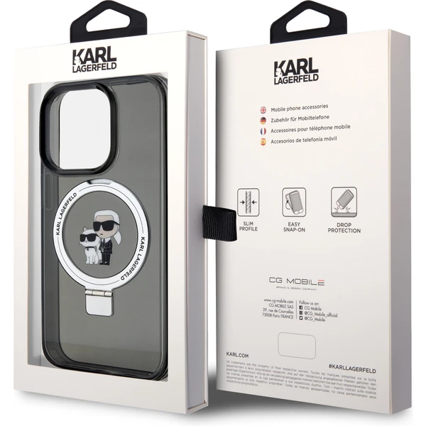 Karl Lagerfeld Ringstand Karl a Choupette MagSafe kryt iPhone 15 Pre čierny - Puzdra - Obrázok 47I8000601