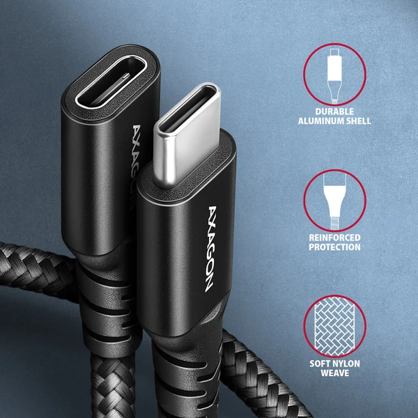 AXAGON BUCM32-CF10AB USB-C/USB-C predlžovací kábel 1m čierny - Káble a redukcie - Obrázok 47O0000J01