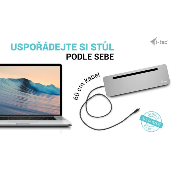 i-tec USB-C Metal Ergonomic 4K 3x Display dokovacia stanica s PD 100W + i-tec nabíjačka 100W - Dokovacie stanice - Obrázok 47P8000601