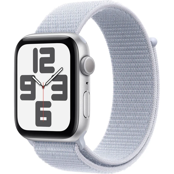 Apple Watch SE (2024) 44mm Strieborný hliník s oblačne modrým prevliekacím remienkom - Inteligentné hodinky - Hlavný obrázok