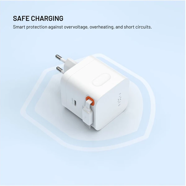 FIXED GaN nabíjačka s 2xUSB-C, PD 3.0, s automaticky navíjacím káblom, 65W, biela - Nabíjačky - Obrázok 47d3bdb8ae1a4701adba516b49699981