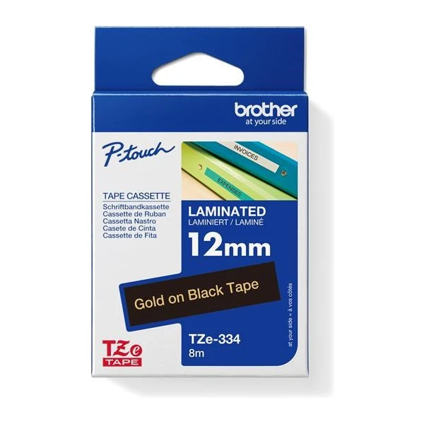 Brother TZe-334 páska zlatá na čiernom 12 mm - Pásky pre štítkovače - Hlavný obrázok