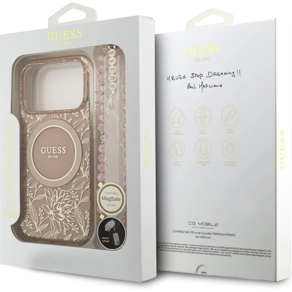 Guess IML Flowers Allover Strap MagSafe kryt iPhone 17 Pro ružový - Puzdra - Obrázok 47ec475c114843ae94865481495410ea