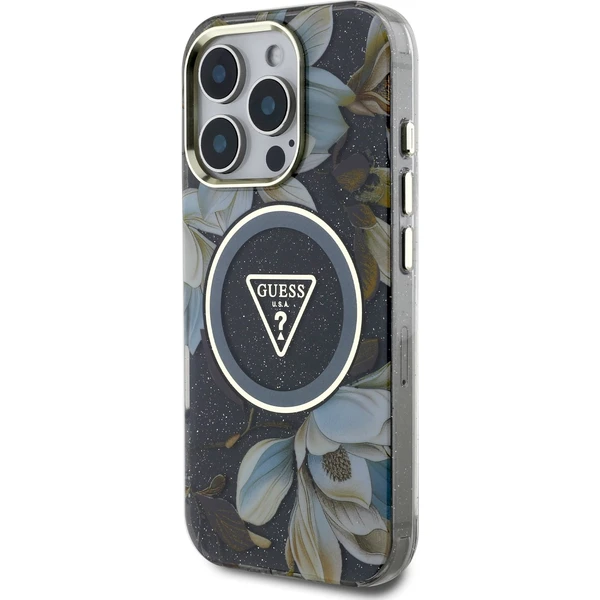 Guess IML Glitter Magnolia a Triangle Logo MagSafe kryt iPhone 16 Pro Max čierny - Puzdra - Obrázok 486360b68dd94d3a867348af8c2fa4cb