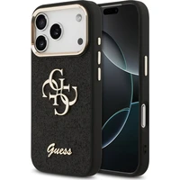 Guess PU Fixed Glitter 4G Metal Frame kryt iPhone 17 Pro čierny - Puzdra