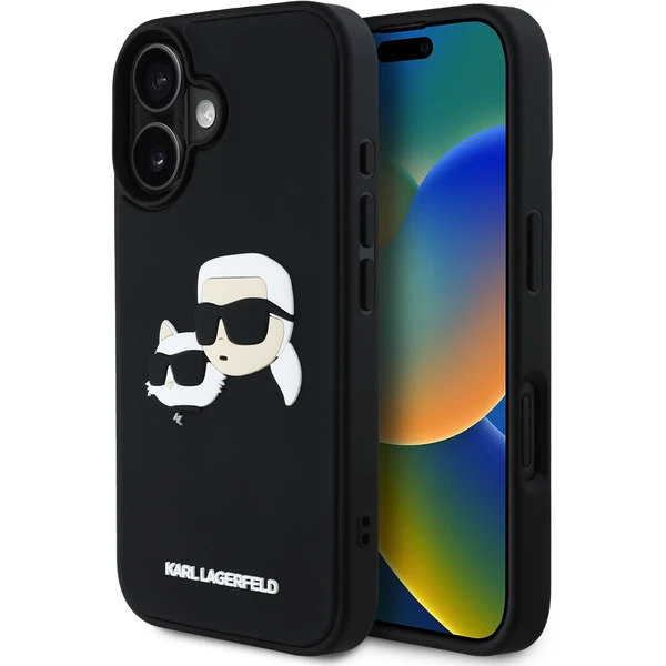 Karl Lagerfeld 3D Rubber Double Heads kryt iPhone 16 čierny - Puzdra - Hlavný obrázok