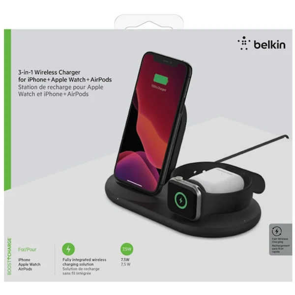 Belkin BOOST CHARGE 3v1 bezdrôtová nabíjacia stanica čierna - Nabíjačky - Obrázok 48WF300301