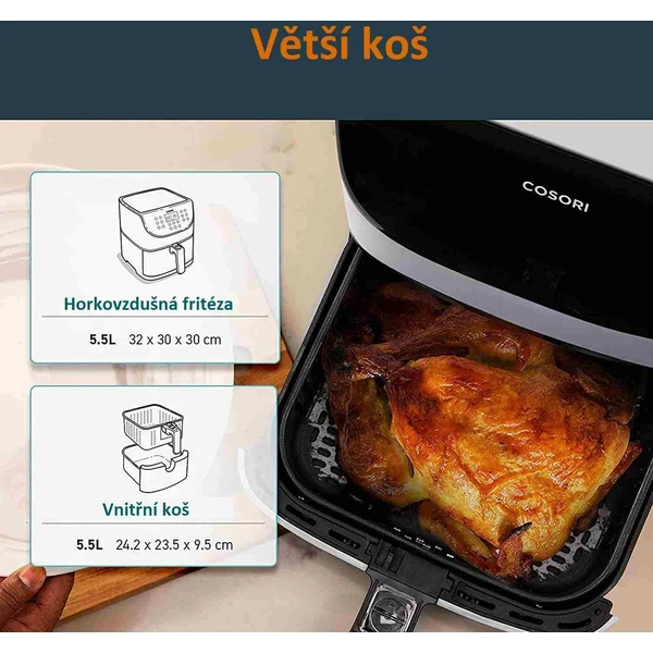 Cosori CP158-AF PREMIUM teplovzdušná fritéza 5,5 L + 5x špíz a gril. rošt biela - Fritézy - Obrázok 495c9830462d45f196c1443da0840bd8