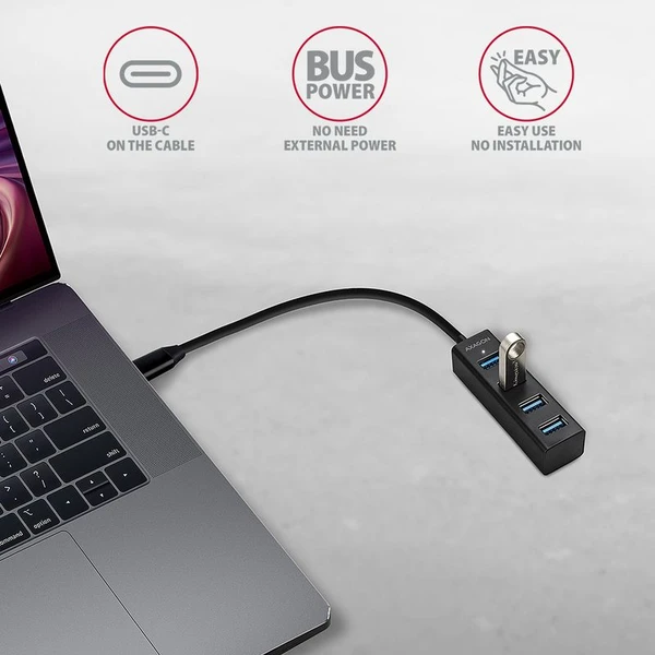 AXAGON HUEM1C 4x USB 3.2 Gen 1 MINI húb kovový kábel USBC 20cm - USB huby - Obrázok 497HF00101