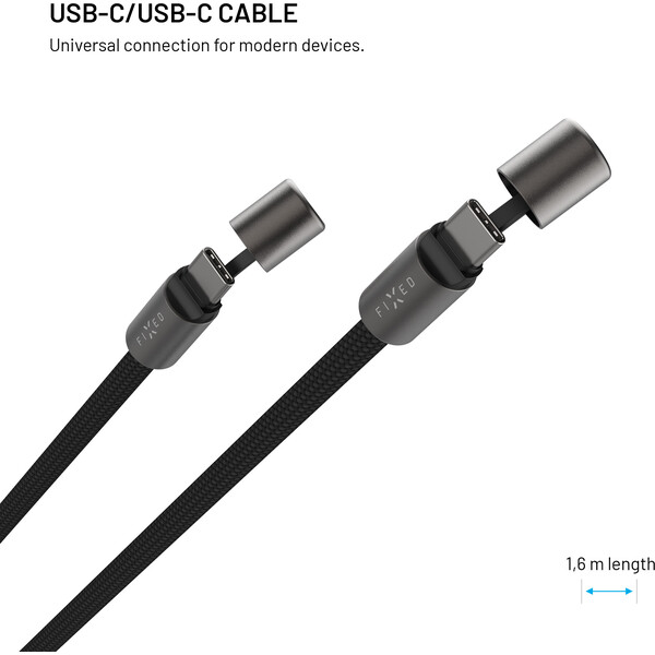 FIXED Neck Cable opletený kábel s USB-C/USB-C, 1.6m, PD 60W, 480Mbps čierny - Káble a redukcie - Obrázok 497eeeef36834b4e98aec1ccc0adea29