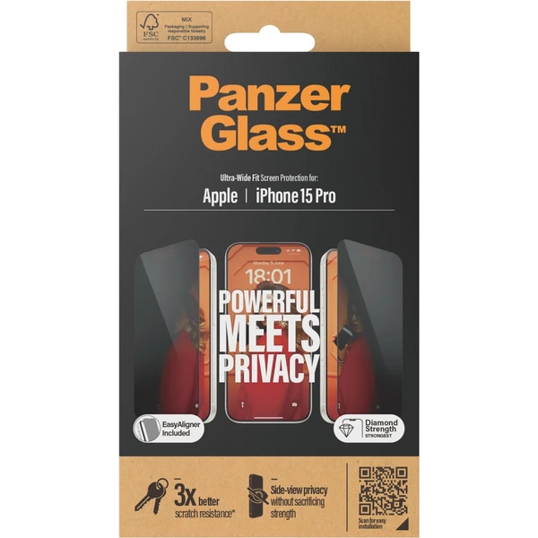 PanzerGlass Privacy ochranné sklo Apple iPhone 15 Pro - Ochranné fólie a sklo - Obrázok 49TS100501