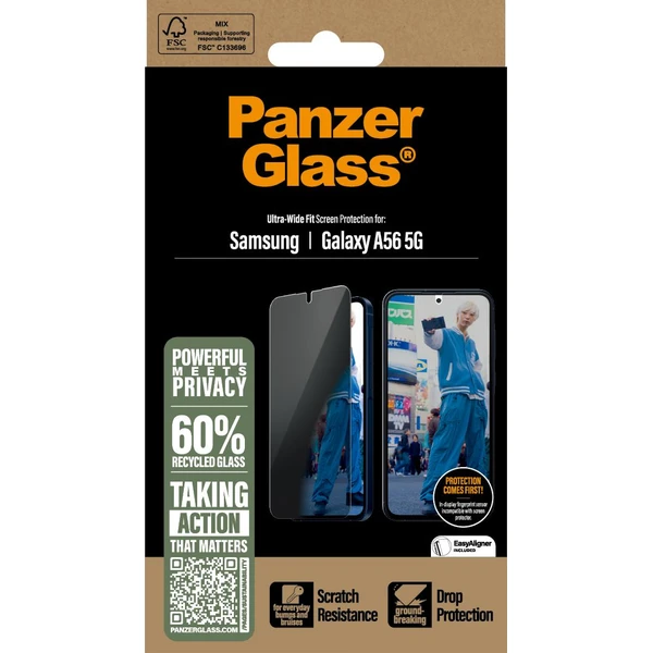 PanzerGlass® Privacy sklo Samsung Galaxy A56 5G s inštalačným rámčekom - Ochranné fólie a sklo - Obrázok 4BUC000K01