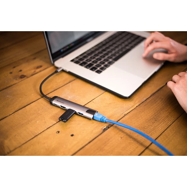 Verbatim USB-C Multiport HUB, 2x USB 3.0, 1x USB-C, HDMI, LAN dokovacia stanica šedá - Dokovacie stanice - Obrázok 4COR000301