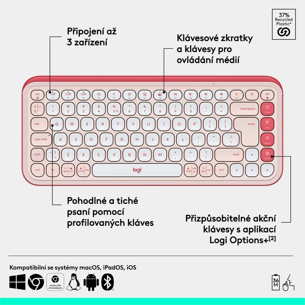 Logitech POP ICON KEYS (US) klávesnica ružová - Klávesnice - Obrázok 4CU8000O01