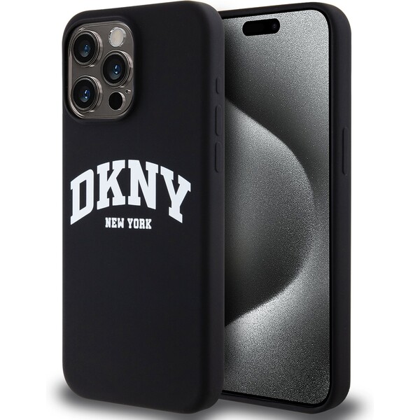 DKNY Liquid Silicone Arch Logo MagSafe kryt iPhone 15 Pro Max čierny