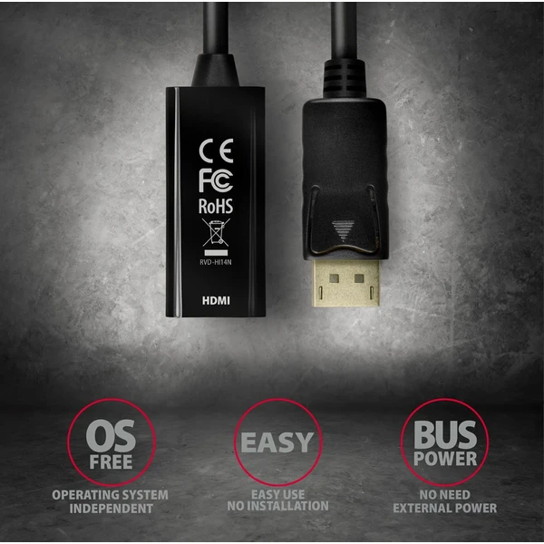 AXAGON DisplayPort/HDMI 1.4 redukcia 0,18m čierna - Káble a redukcie - Obrázok 4FD0700301