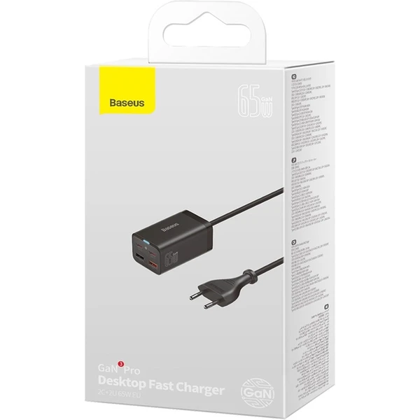 Rýchlonabíjačka do siete Baseus GaN3 Pro, 2x USB-C, 2x USB 65W čierna - Nabíjačky - Obrázok 4GGE000L01