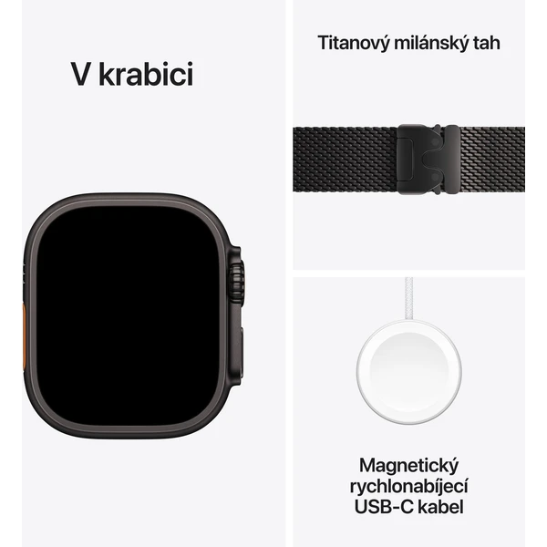 Apple Watch Ultra 3 (2025) 49mm Čierny titán s čiernym titánovým milánskym ťahom L - Inteligentné hodinky - Obrázok 4GQH000K01
