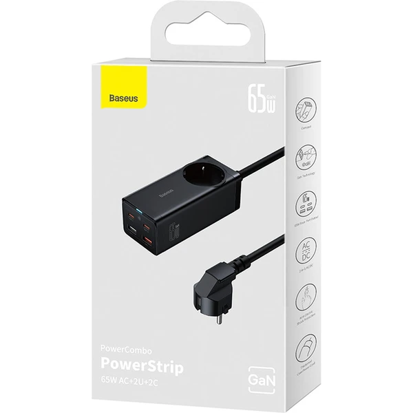 Rýchlonabíjačka do siete Baseus GaN3 Pro, 2x USB-C, 2x USB + AC 65W čierna - Nabíjačky - Obrázok 4JGE000L01