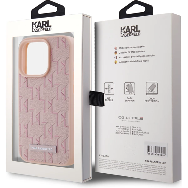 Karl Lagerfeld PU Leather Monogram Metal Logo Magsafe zadný kryt iPhone 15 Pro Max ružový - Puzdra - Obrázok 4JN5000J01