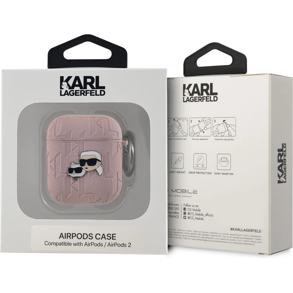 Karl Lagerfeld PU Embossed Karl and Choupette Heads puzdro AirPods 1/2 ružové - Puzdra - Obrázok 4KT6000L01