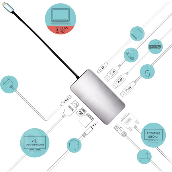 i-tec USB-C Metal Nano Dock dokovacia stanica vesmírne šedá - USB huby - Obrázok 4LIC200401