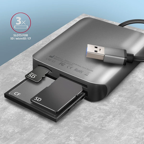 AXAGON CRE-S3 čítačka kariet USB-A sivá - Čítačky pamäťových kariet - Obrázok 4MS6000701