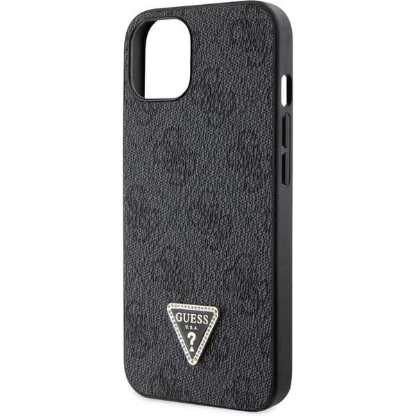 Guess PU 4G Strass Triangle Metal Logo kryt iPhone 15 čierny - Puzdra - Obrázok 4XX4000701