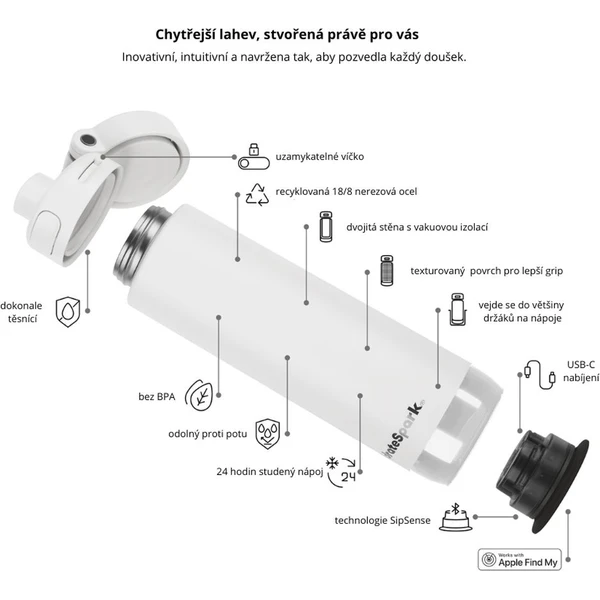 HidrateSpark PRO 2 múdra fľaša, 621 ml biela - Inteligentné fľaše - Obrázok 4Y2H000K01
