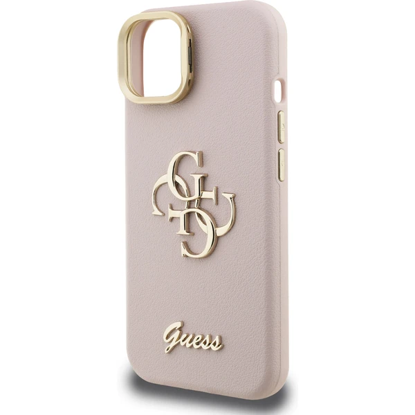 Guess PU Grained 4G Logo Stand Camera Frame kryt iPhone 15 ružový - Puzdra - Obrázok 4a7c60352c634bb79a4e90967e09a871