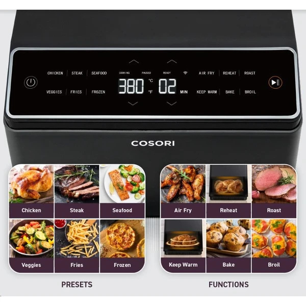 Cosori Dual Blaze 6,4 L SMART teplovzdušná fritéza + 5x špíz a gril. rošt šedá - Fritézy - Obrázok 4ad97182b3f24b048874c77e8666911b