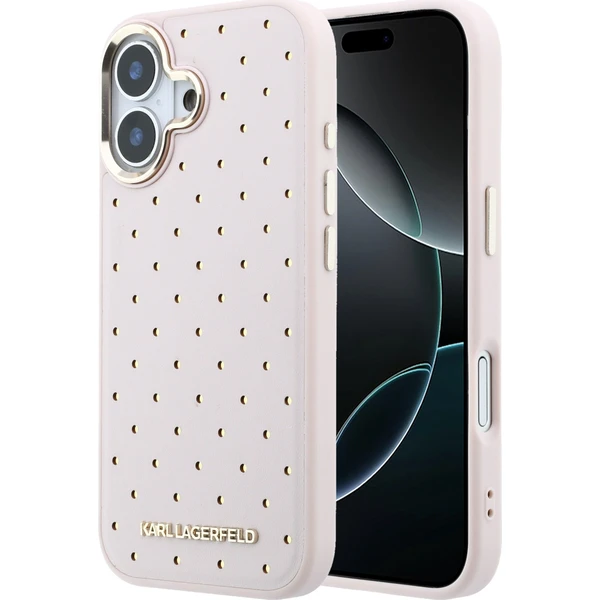 Karl Lagerfeld PU Perforated Gold Dots MagSafe Zadný kryt pre iPhone 17 Pink - Puzdra - Hlavný obrázok