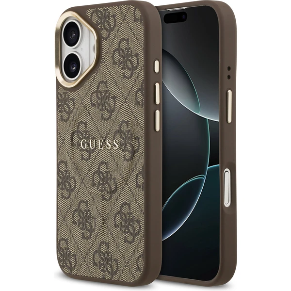 Guess PU Leather 4G Gold Frame MagSafe kryt iPhone 17 hnedý - Puzdra - Hlavný obrázok
