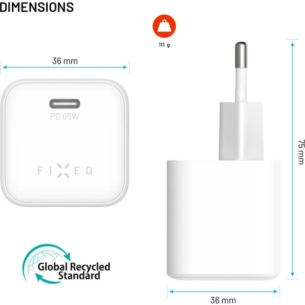 FIXED Mini GaN nabíjačka s USB-C a podporou PD, 65W, biela - Nabíjačky - Obrázok 4b695db5785e44d09ddb9027cbec4ca2