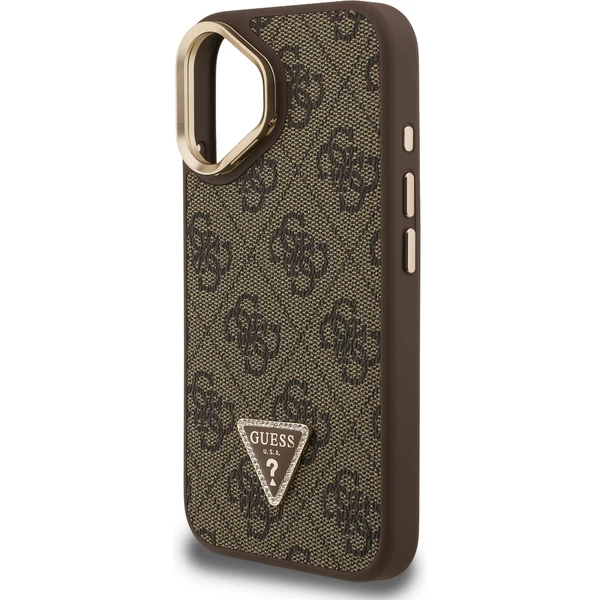 Guess PU 4G Strass Triangle Logo Stand Camera Frame MagSafe kryt iPhone 16 hnedý - Puzdra - Obrázok 4c16a7e4390b40e88b20e16e300a9e27