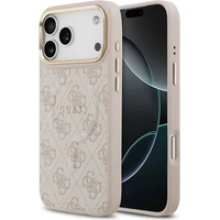 Guess PU Leather 4G Gold Frame MagSafe kryt iPhone 17 Pro Max ružový - Puzdra