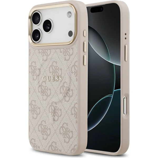 Guess PU Leather 4G Gold Frame MagSafe kryt iPhone 17 Pro Max ružový - Puzdra - Hlavný obrázok