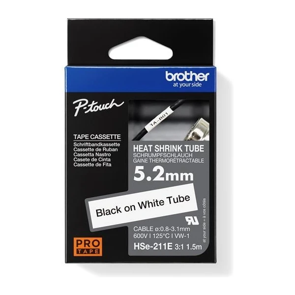 Brother HSE211E zmršťovacia bužírka čierna na bielom 5,8 mm - Pásky pre štítkovače - Hlavný obrázok