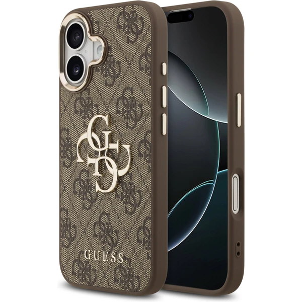Guess PU Leather 4G Metal Logo Gold Frame MagSafe kryt iPhone 17 hnedý - Puzdra - Hlavný obrázok